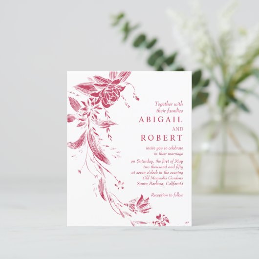 Papier BUDGET QR code Viva magenta faire-part de mariage (Debout devant)