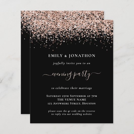 Papier Budget QR Rose Gold Parties scintillant Black Soir (Devant / Derrière)