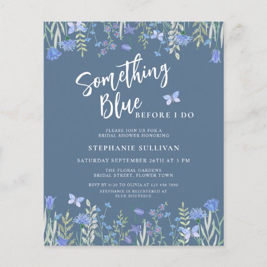 Papier Budget Quelque Chose Blue Bridal Shower Invitation (Devant)
