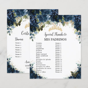 Papier Budget Quinceañera 15 Marine Floral Padrinos Corte