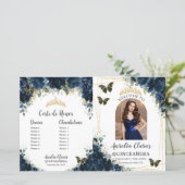 Papier Budget Quinceañera 15 Navy Floral Padrinos Program (Debout devant)