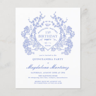 Papier BUDGET Quinceanera Anniversaire Bleu Floral Crest