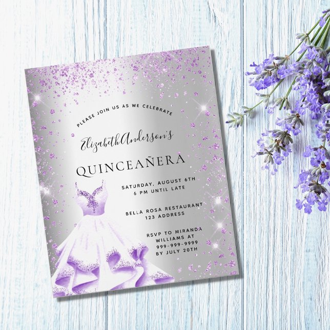 Papier Budget Quinceanera argent robe pourpre parties sci (Créateur téléchargé)