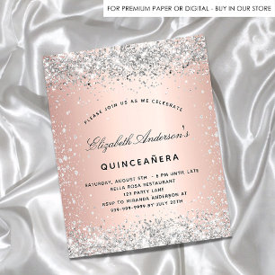 Papier Budget Quinceanera argent rose or invitation