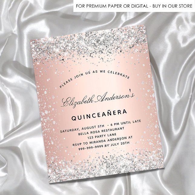 Papier Budget Quinceanera argent rose or invitation (Créateur téléchargé)