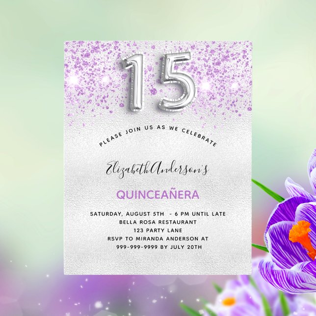 Papier BUDGET Quinceanera argent violet parties scintilla (Créateur téléchargé)