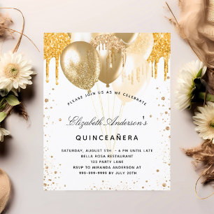 Papier Budget Quinceanera blanc or bulles invitation