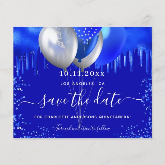 Papier Budget Quinceanera bleu royal enregistrer la date (Devant)