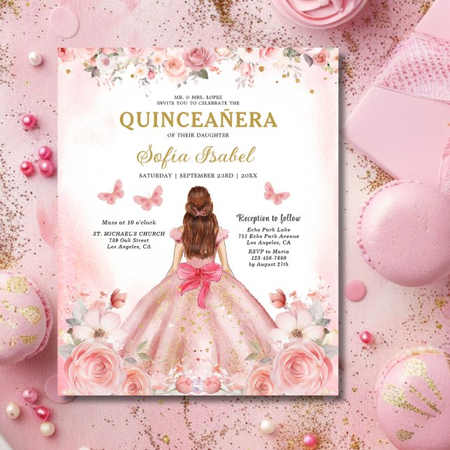 Papier Budget Quinceañera Blush Rose Rose Floral (Créateur téléchargé)