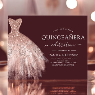 Papier Budget Quinceanera Bourgogne Blush Rose Rose Or
