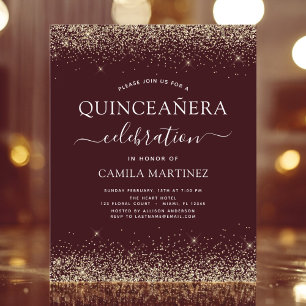 Papier Budget Quinceanera Bourgogne Gold Invitation