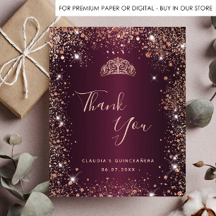 Papier Budget Quinceanera Bourgogne or rose Merci