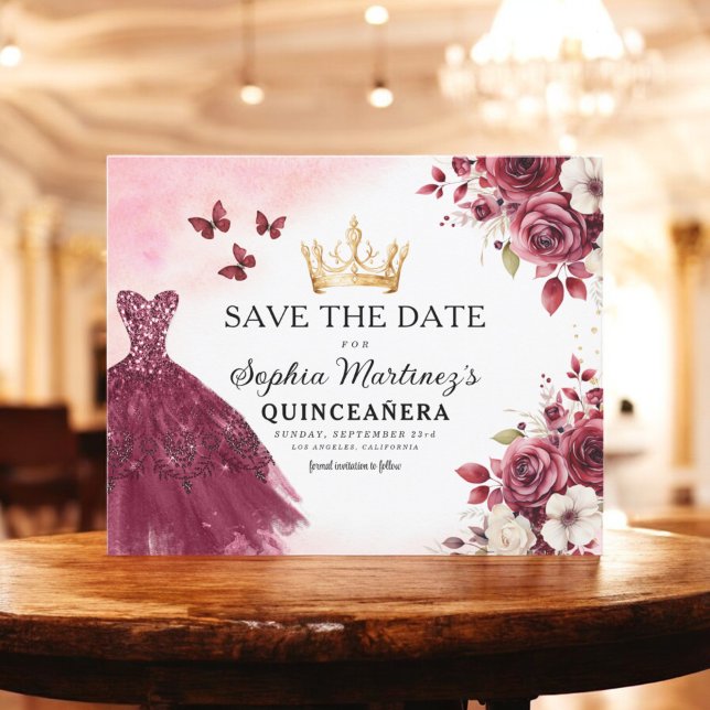 Papier Budget Quinceanera Enregistrer la date Floral Bour (Créateur téléchargé)
