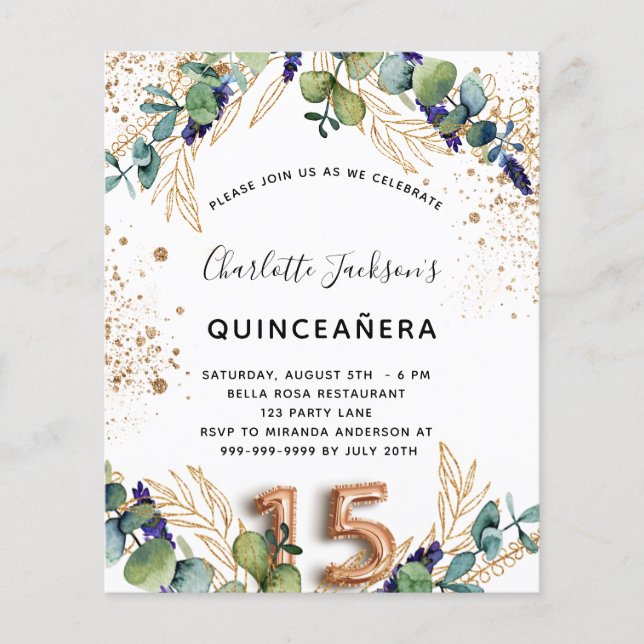 Papier Budget quinceanera eucalyptus parties scintillant  (Devant)