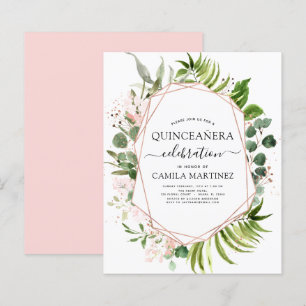 Papier Budget Quinceanera Eucalyptus Rose Or géométrique