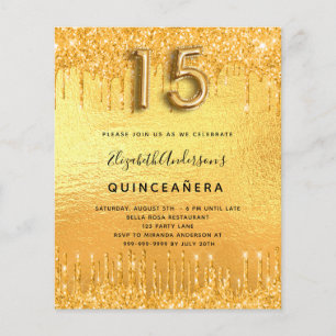 Papier Budget Quinceanera fête or parties scintillant inv