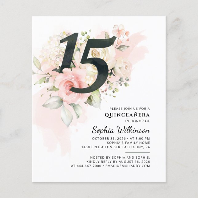 Papier Budget Quinceañera Fleurs de 15e Anniversaire Bota (Devant)