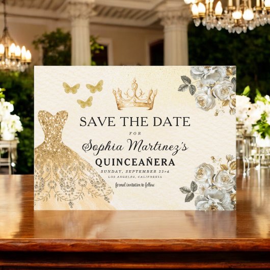 Papier Budget Quinceanera Floral Gold Enregistrer la date