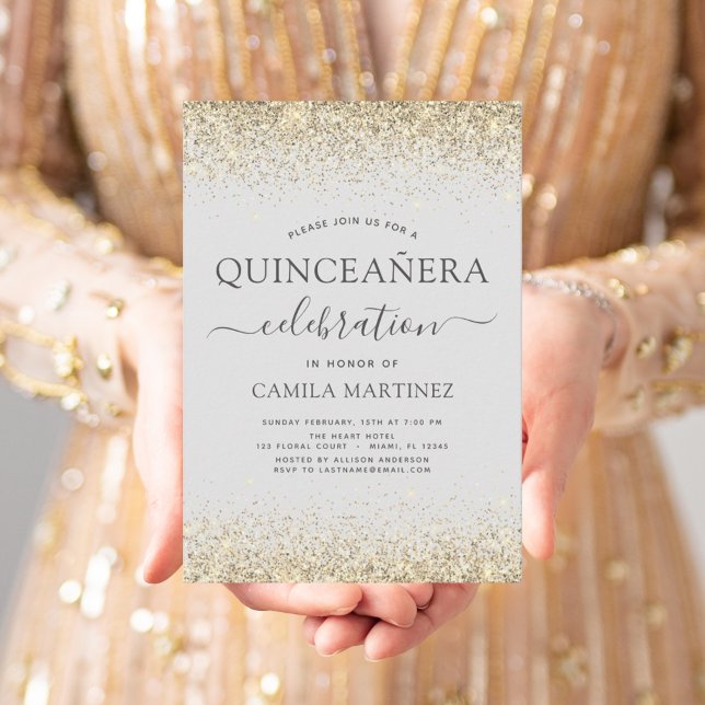 Papier Budget Quinceanera Gold Parties scintillant Invita (Créateur téléchargé)