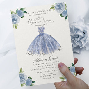 Papier Budget Quinceanera Invitation Bilingue Blue Gown