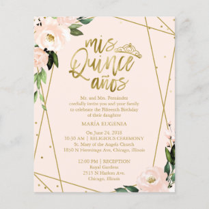 Papier Budget Quinceanera Invitation Bilingue Blush Pink