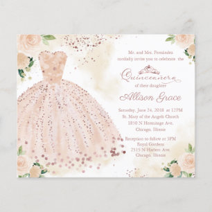 Papier Budget Quinceanera Invitation Bilingue Pink Gown