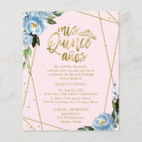 Budget Quinceanera Invitation Bilingue Rose Bleu