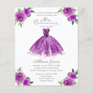 Papier Budget Quinceanera Invitation Bilingue Violet