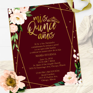 Papier Budget Quinceanera Invitation Espagnol Bourgogne