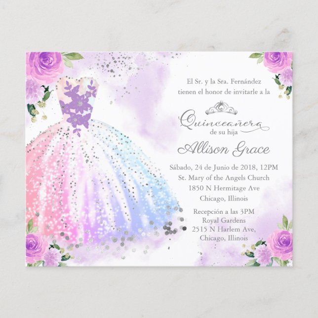 Papier Budget Quinceanera Invitation Espagnol Coloré (Devant)