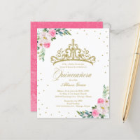 Budget Quinceanera Invitation Espagnol Gold Tiara