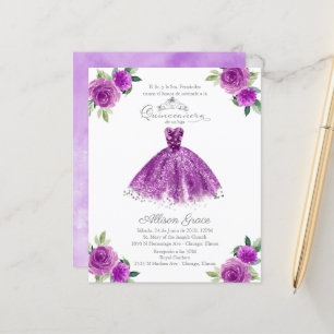 Papier Budget Quinceanera Invitation Espagnol Purple Gown