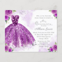 Budget Quinceanera Invitation Espagnol Violet