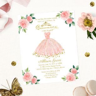 Papier Budget Quinceanera Invitation Gold Blush Gown