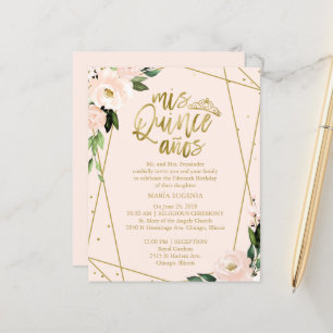 Papier Budget Quinceanera Invitation Gold Foil Blush Rose
