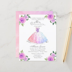 Papier Budget Quinceanera Invitation Pastel Colours Gown