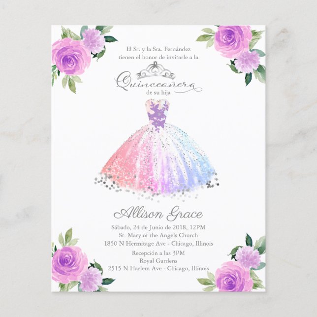 Papier Budget Quinceanera Invitation Pastel Colours Gown (Devant)