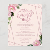 Budget Quinceanera Invitation Rose Or Blush rose