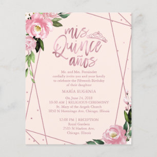 Papier Budget Quinceanera Invitation Rose Or Blush rose