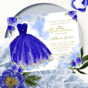 Papier Budget Quinceanera Invitation Royal Blue Gown