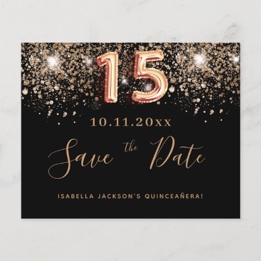 Papier Budget Quinceanera noir parties scintillant enregi (Devant)