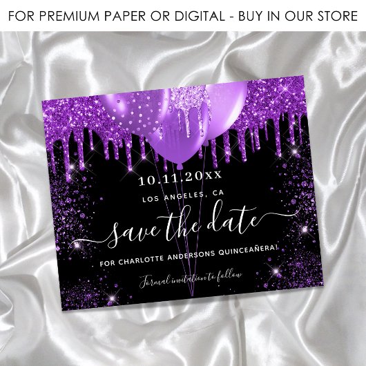 Papier Budget Quinceanera noir violet enregistrer la date