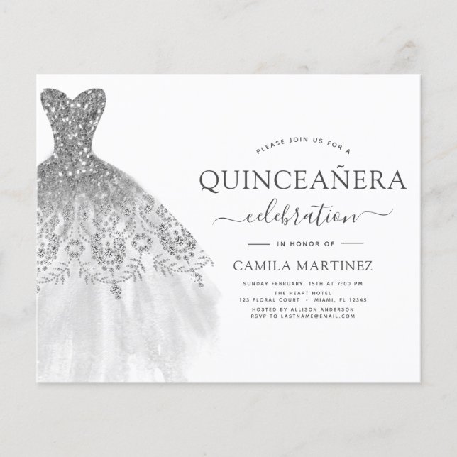 Papier Budget Quinceanera Parties scintillant blanche et  (Devant)