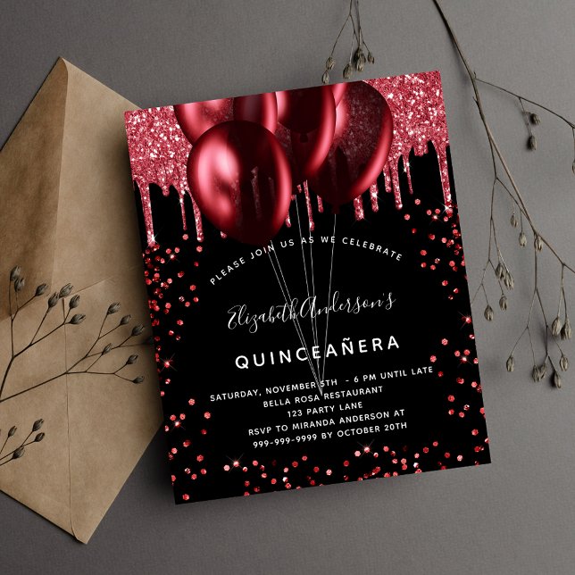 Papier Budget Quinceanera parties scintillant rouge noir  (Créateur téléchargé)