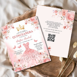Papier Budget Quinceañera QR Code Blush rose Floral