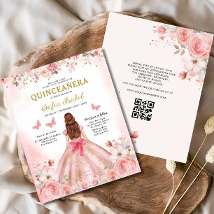 Papier Budget Quinceañera QR Code Blush rose Floral