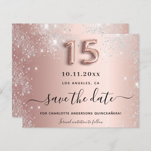 Papier Budget Quinceanera rose or argent argent enregistr (Devant / Derrière)