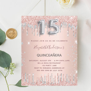Papier Budget Quinceanera rose or argent parties scintill