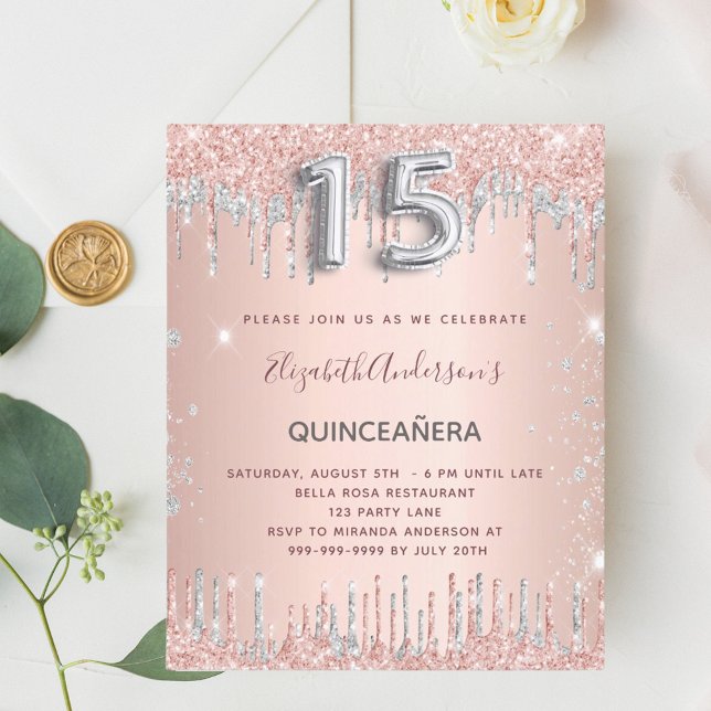 Papier Budget Quinceanera rose or argent parties scintill (Créateur téléchargé)