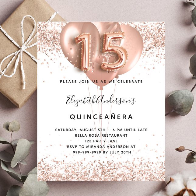 Papier Budget Quinceanera rose or bulles invitation (Créateur téléchargé)